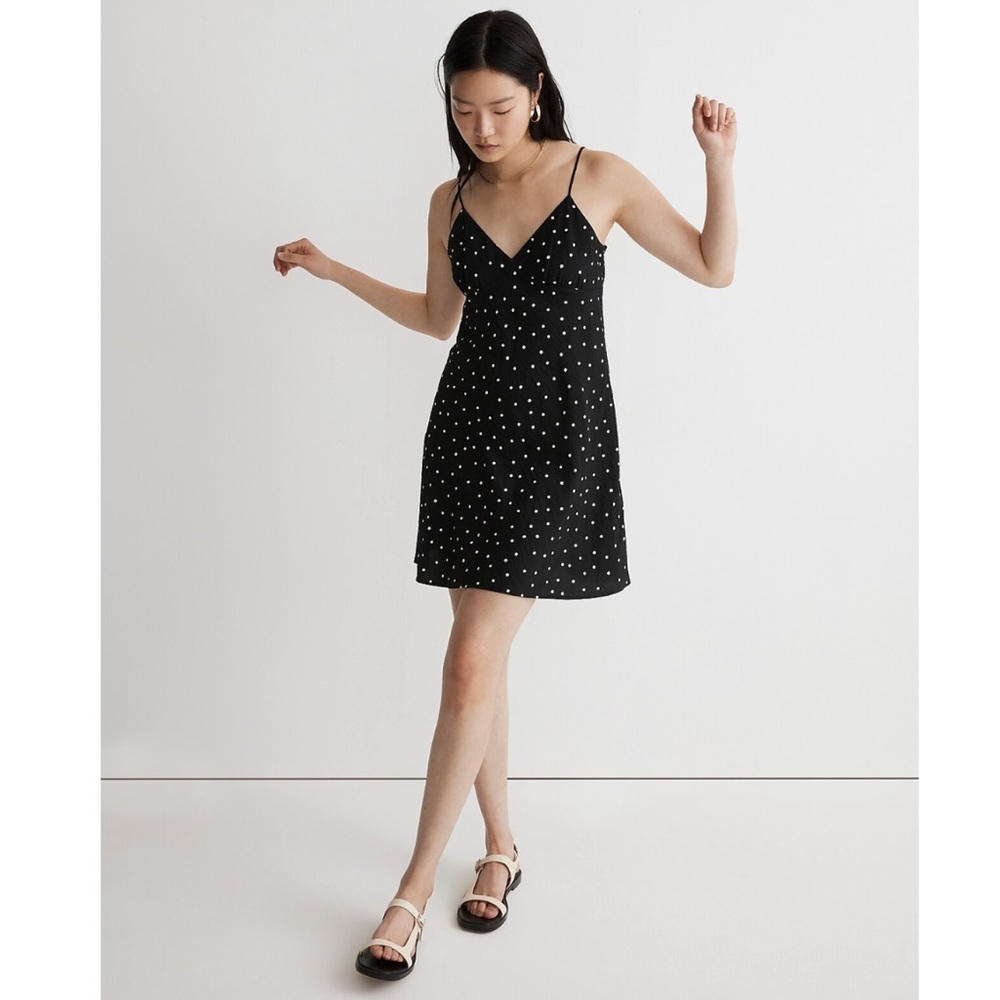MADEWELL LAYTON MINI SLIP DRESS IN BLACK AND WHITE POLKA DOT SIZE 12 NWT